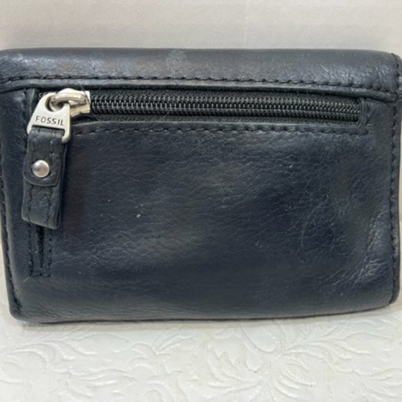 VTG FOSSIL Soft Black Cowhide Leather Trifold Stitched Wallet - Picture 4 of 16
